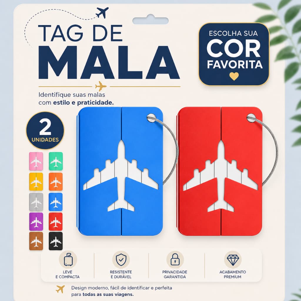 Kit 2 Tags Mala Viagem Segura Etiqueta A Prova De Água Resistente Colorida