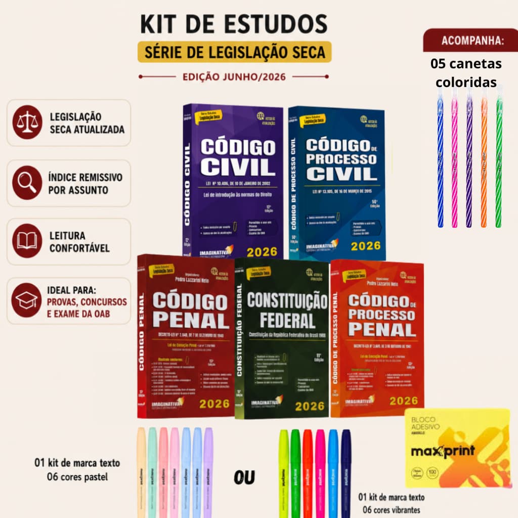 Constituição Federal 1988 + Código Civil + CPC + Código Penal + CPP Edição Junho/2026 | Kit de estudos atualizados