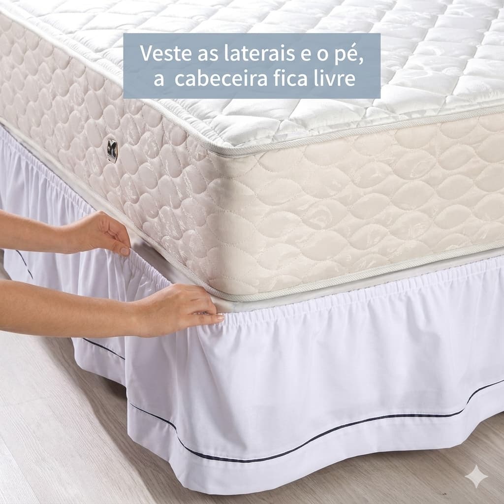 Saia Box Cama Casal 180 Fios Ponto Palito vários  tamanhos – Proteção e Decoração