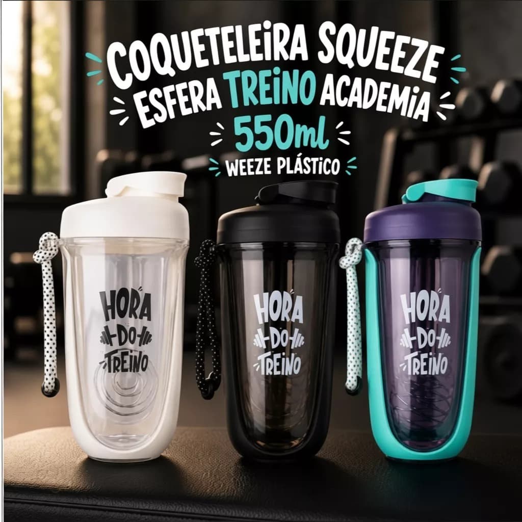 Coqueteleira squeeze esfera treino academia 550ml