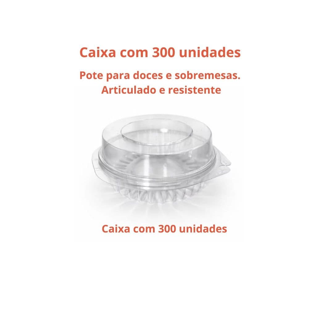 Embalagem descartável articulada para doces e sobremesas. Modelo A640 Ranhurada. Caixa com 300 unidades