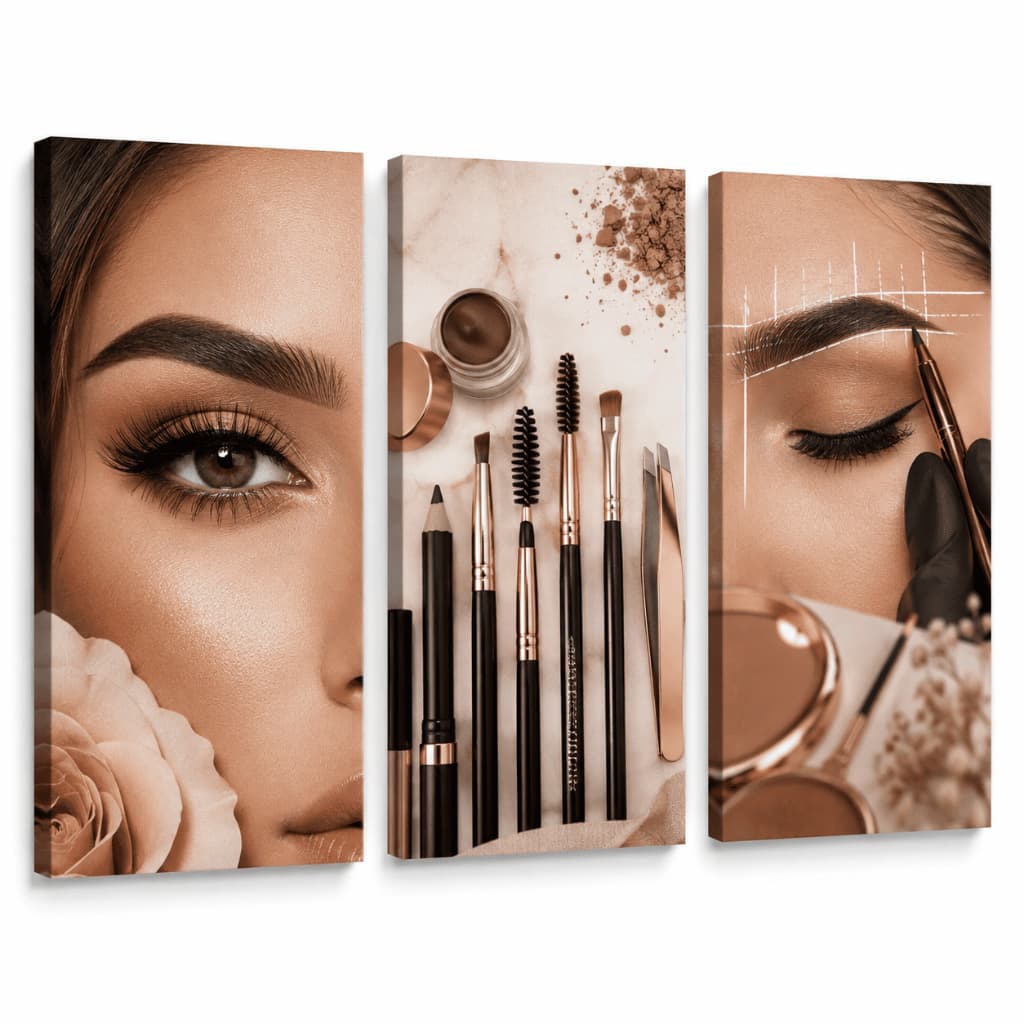 Kit 3 Quadros Decorativos Sobrancelha Design Maquiagem Estética Salão Feminino 20x30 a 40x60