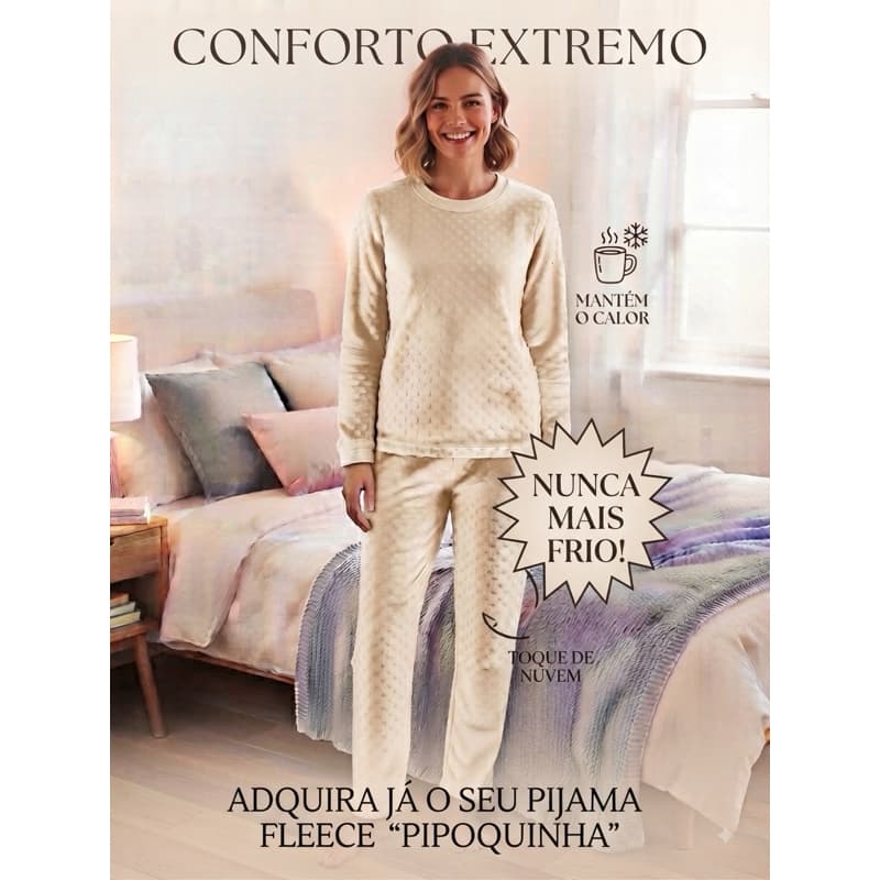 Pijama Vista-se com elegância e conforto supremo: conheça o luxuoso conjunto fleece pipoquinha.