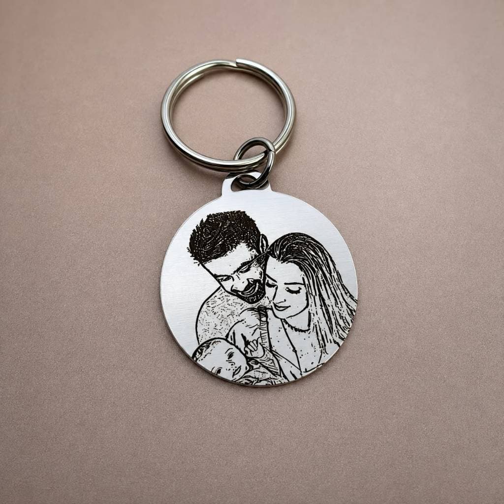 Chaveiro Inox Redondo Personalizado com Foto Efeito Desenho a Lápis