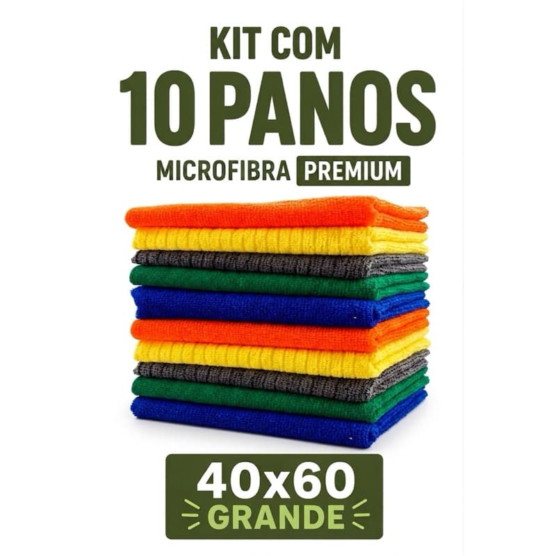 Kit 10 Panos de Chão Grande de Microfibra 40x60cm Premium Carro Cozinha Limpeza