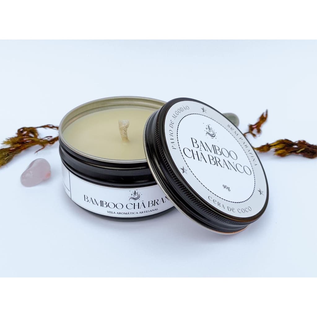 Vela Aromática Bamboo Chá Branco | Lata | Cera Vegetal | Pavio de Algodão