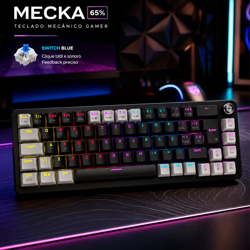 TECLADO MECÂNICO 65% SWITCH BLUE PCYES MECKA BLACK VULKAN
