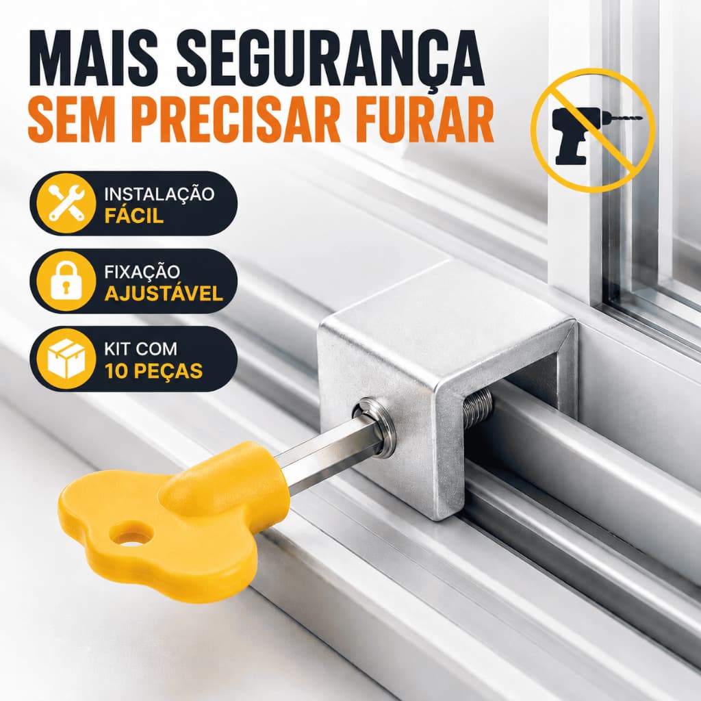 Travas Segurança Janela Porta de Correr Alumínio Reforçado Sem Furar Kit 02 a 10 peças
