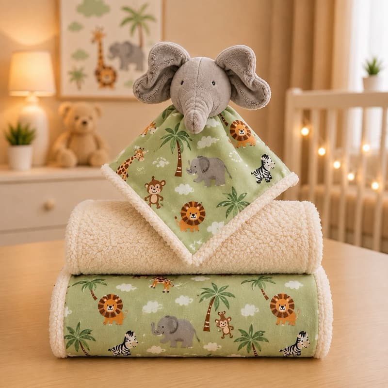 Kit Manta Sherpa Quentinha + Naninha p/ Bebê Menino/Menina (1 Naninha)