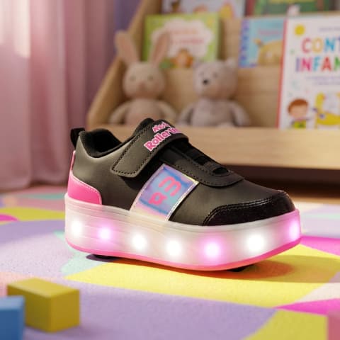 Tênis Com Rodinhas E Led Detalhe Holográfico Premium Menino Menina