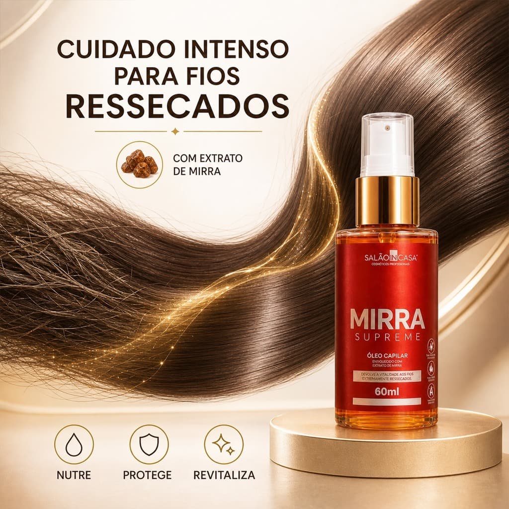 Óleo de Mirra Supremo 60ml | Nutrição Profunda | Revitaliza os Fios | Brilho Intenso | Salão In Casa