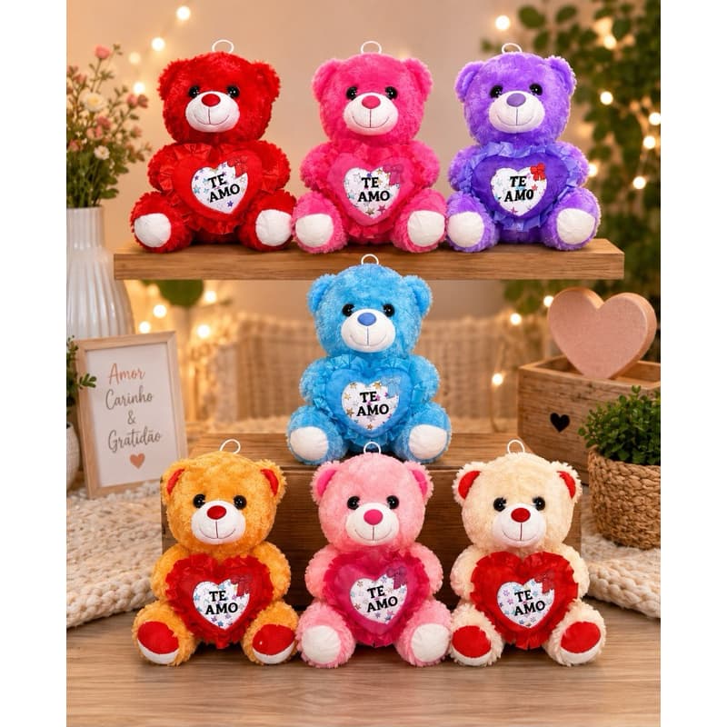 Urso de pelúcia 20cm Ursinho Peludo com ziper p/ Cestas Presentes