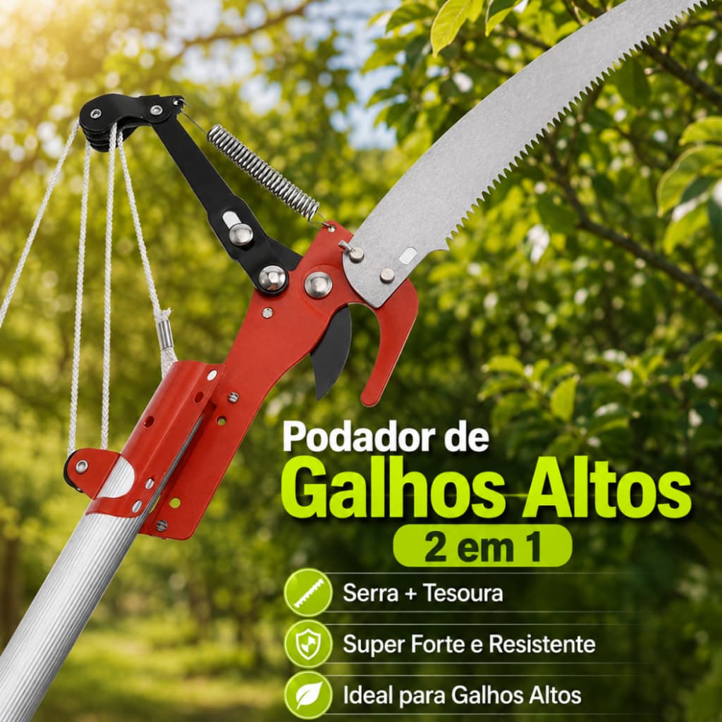 Podador De Galhos Altos Tesoura 2 Em 1 Serra E Poda Com Serrote Super Forte e Resistente