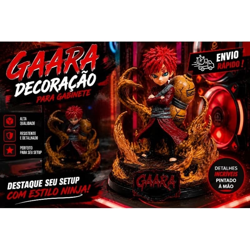 Gaara Decoração para Gabinete PC Gamer 9cm | Miniatura Naruto Shippuden Anime Geek Otaku | Enfeite Setup Gamer