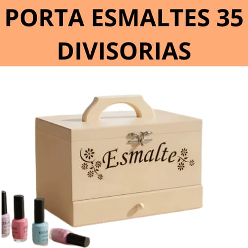 Maleta Organizadora de Esmalte Em  Mdf cores cru com Alça 35 Divisórias vazado a laser