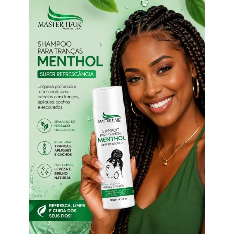 Shampoo para Tranças Menthol Super Refrescância da Master Hair 300 ml