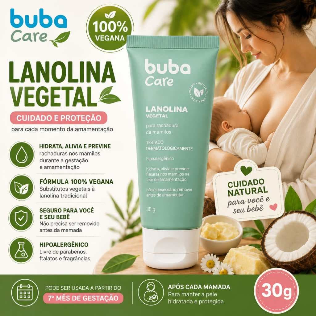 Lanolina Vegetal Buba Care 30g Pomada Seios Mamilo Rachadura Fissuras Mamarias Amamentar