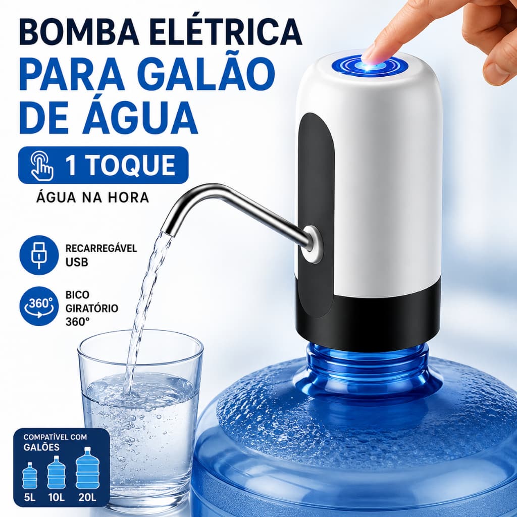 Bomba Elétrica para Galão de Água Recarregável USB Dispenser Automático 5L 10L 20L Universal