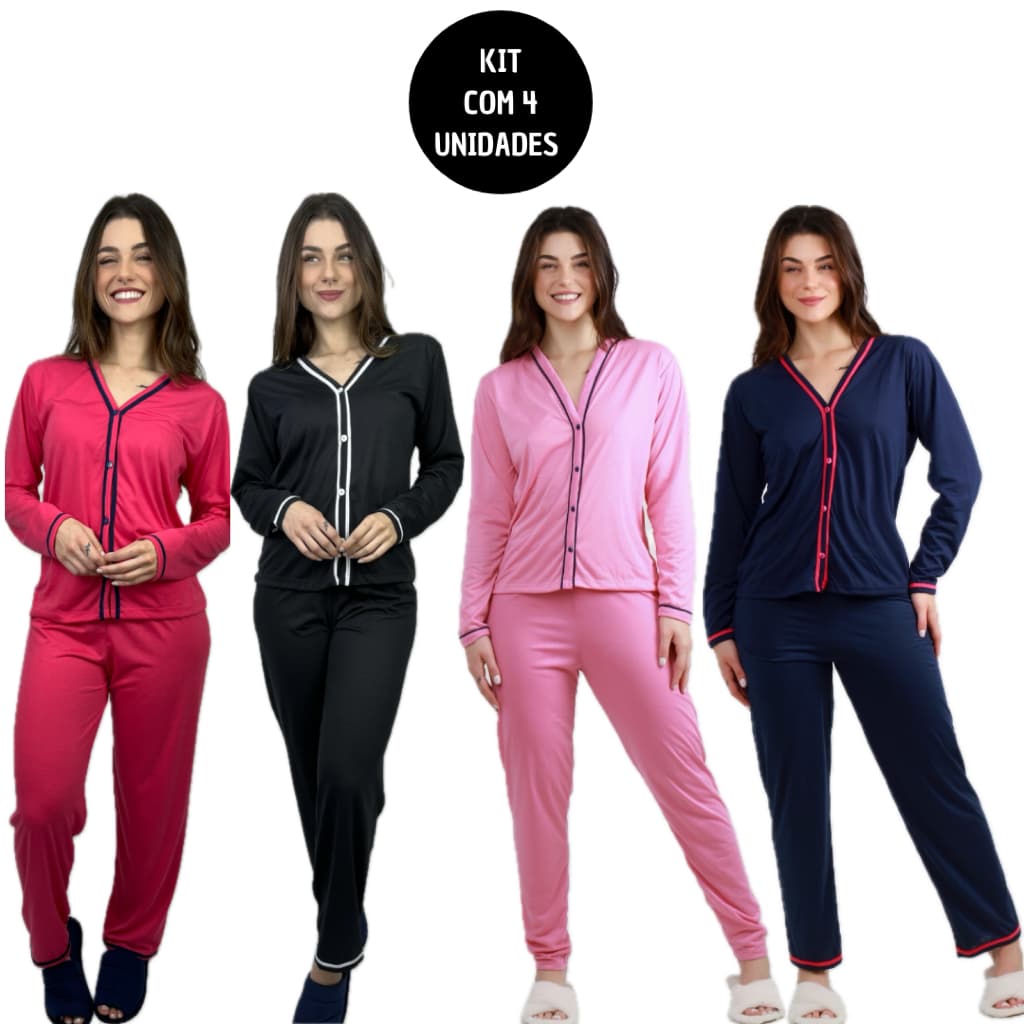 Kit 4 Pijamas Americanos Longo Blogueira Inverno Frio Blogueirinha Cirurgico Promoção