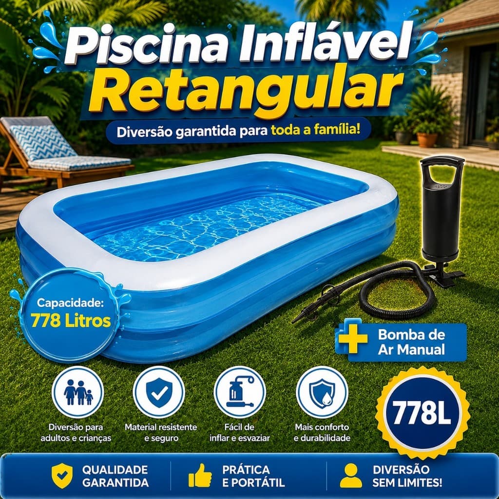 Piscina Inflável 778 Litros + Bomba De Ar Manual