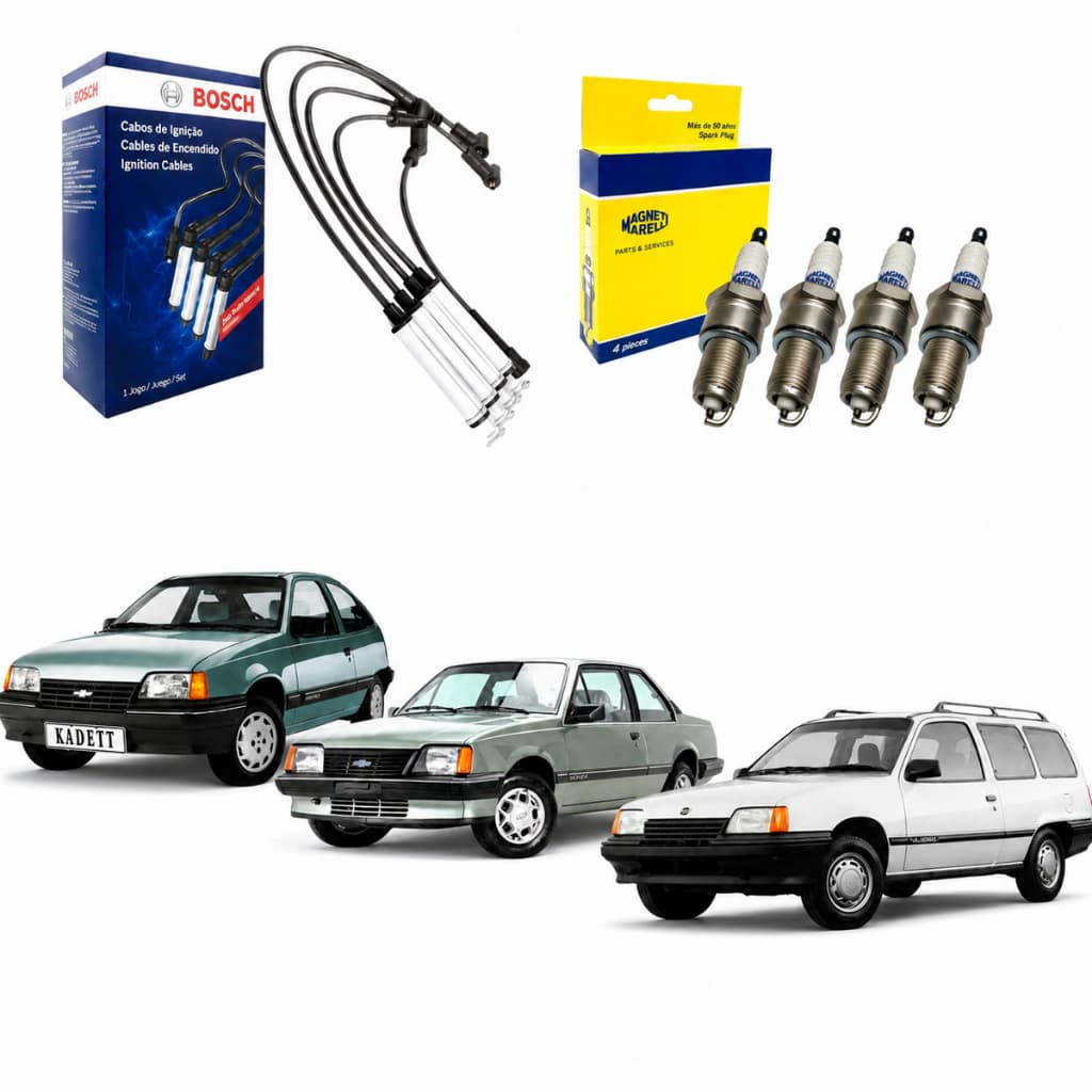 Kit Cabo de Vela + 4 Velas Kadett Ipanema Monza 1.8 8V Injeção Eletrônica Álcool Magneti Marelli + Bosch