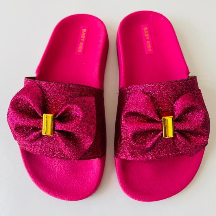 Chinelo Slide pala Glitter Menina Infantil Super Leve E Confortável Pink