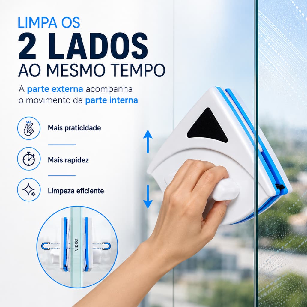 Limpador Magnético de Vidros para Janelas Aquários Vidraça Porta Balcão Box Limpeza Vidro Limpa 2 Lados Seguro