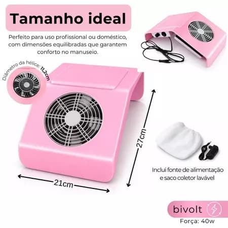Aspirador de Pó Profissional para Manicure - Coletor de Pó para Unhas Gel, Acrigel e Fibra
