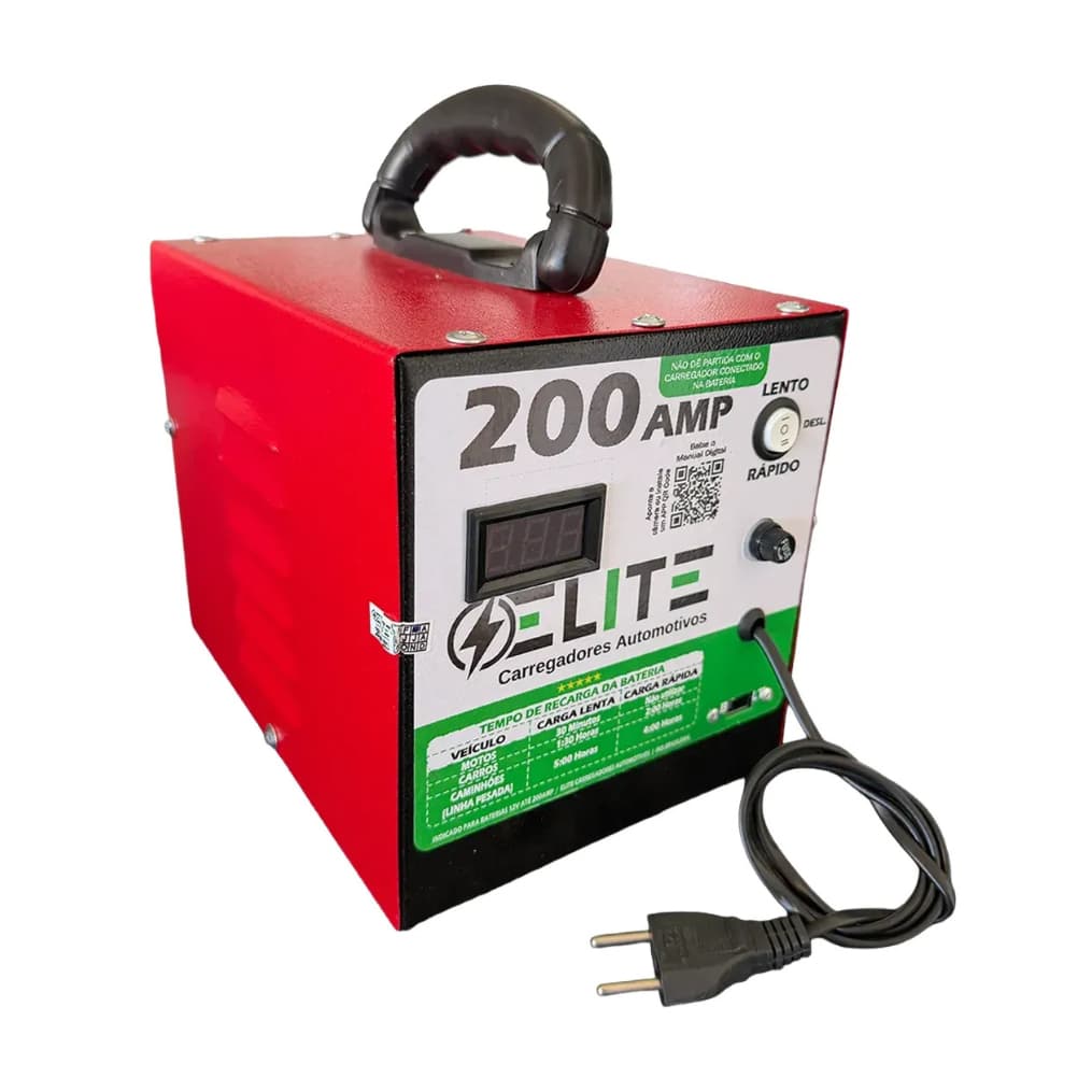 Carregador Bateria 12v 200ah C/ Voltímetro Carro Caminhão
