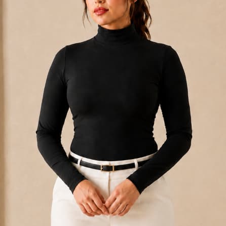Blusa Feminina Cacharrel Gola Alta Manga Longa em Viscolycra Segunda Pele