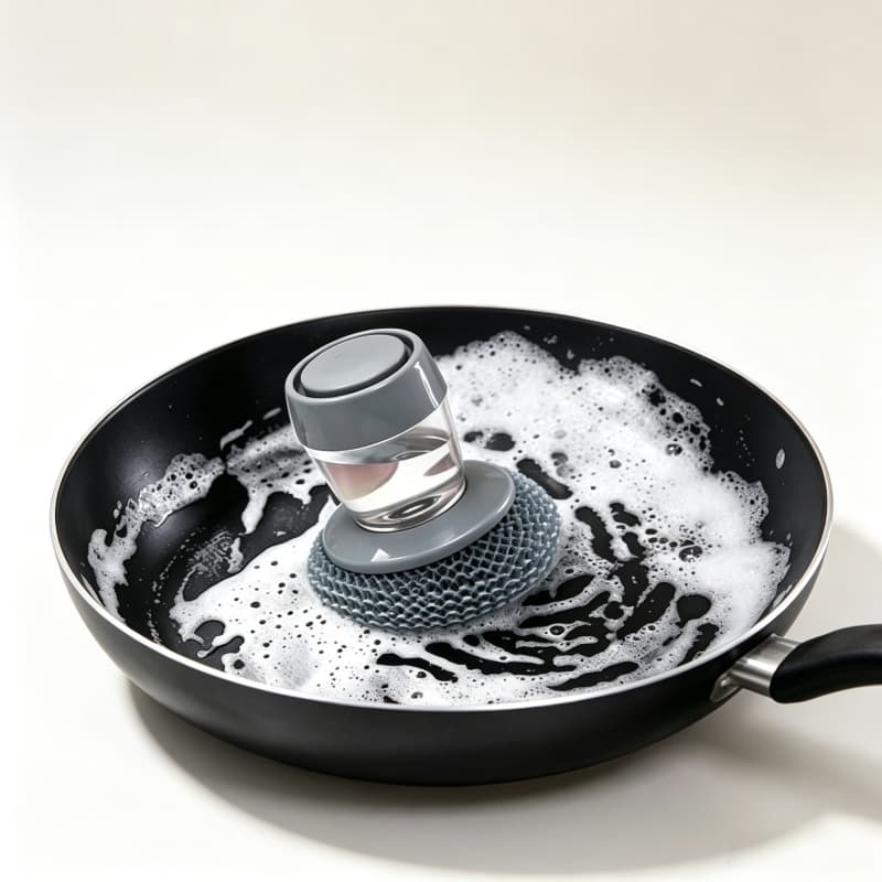 Escova Lava Panela com Reservatório de Sabão Bucha de Aço Remove Gordura Louça Utensílios de Cozinh