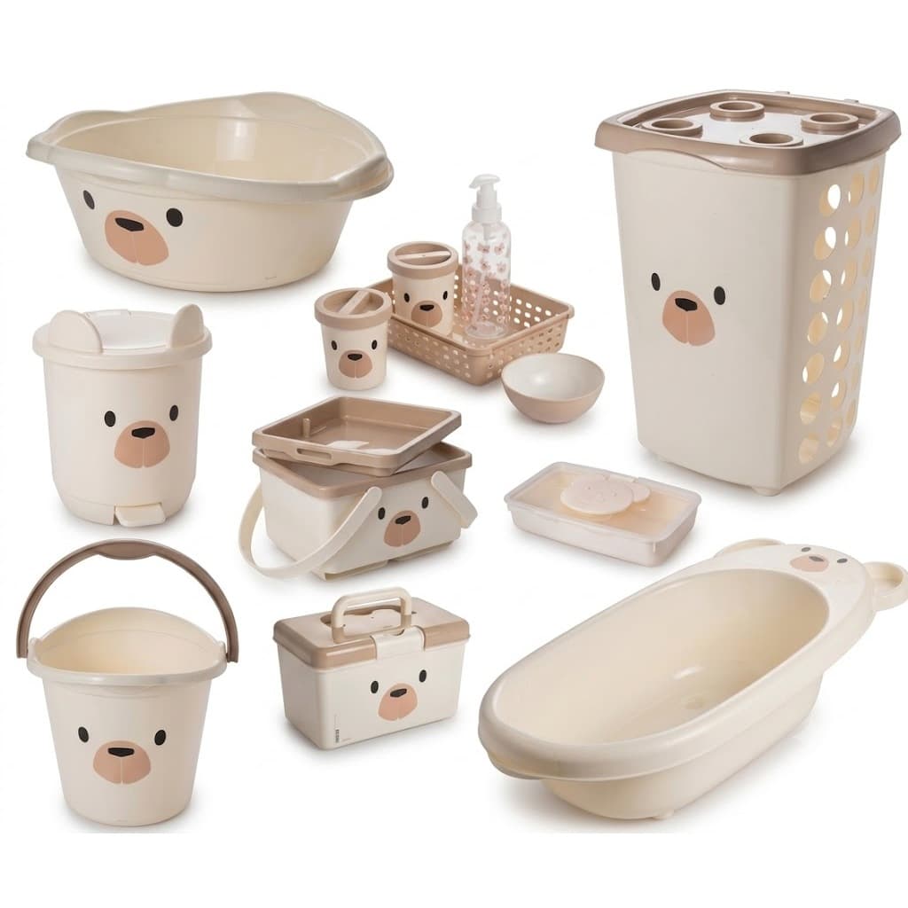 KIT BEBÊ BANHEIRA BACIA BALDE LIXEIRA KIT TROCADOR KIT HIGIENE CESTO INFANTIL ENXOVAL PLASÚTIL LUXO