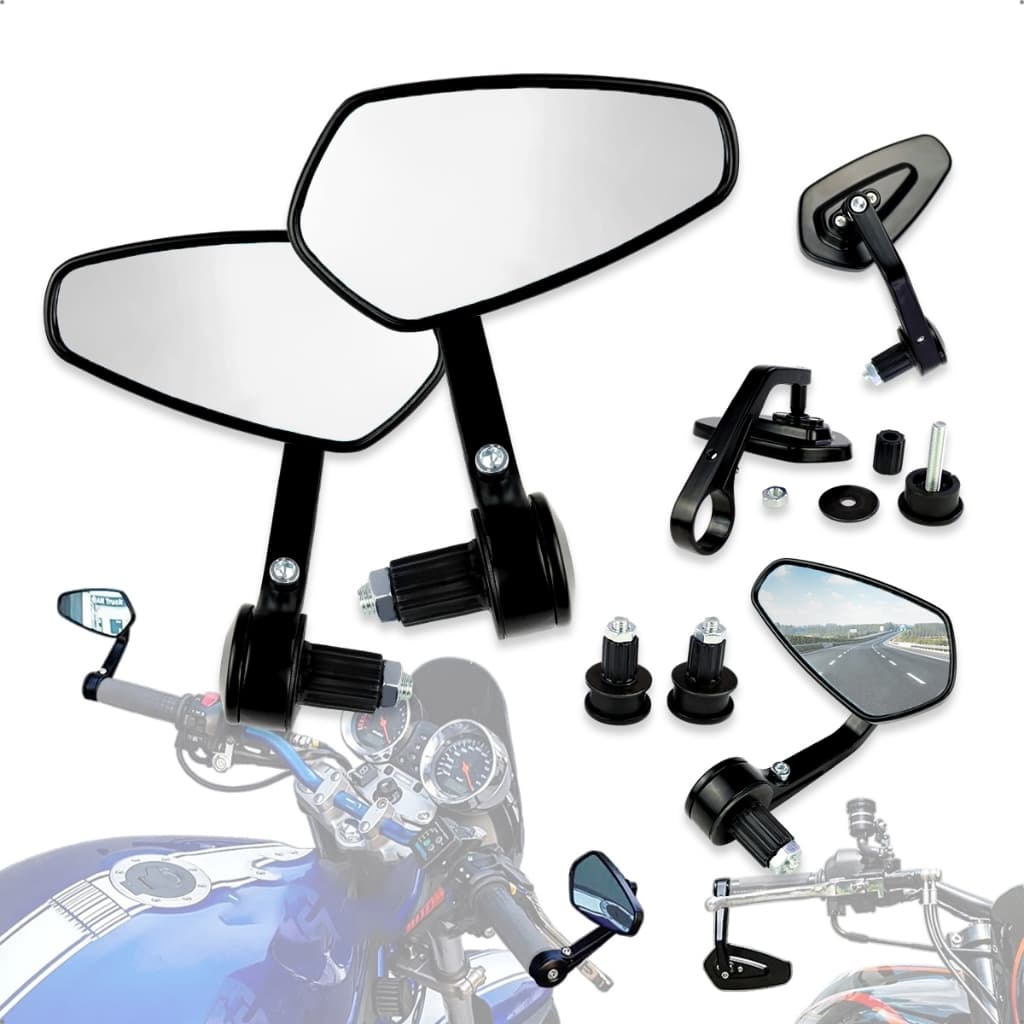 Retrovisor Acessorios Para Moto Par Retrovisor Ponta Guidão Aluminio Custom Bobber Preto