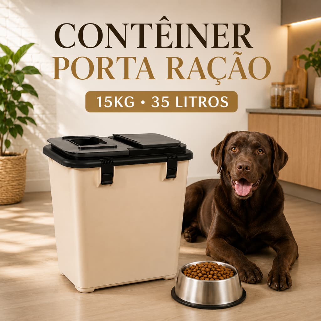 Dispenser Mec Box 35L Porta Ração para Cachorro e Gato | Pote Hermético com Tampa  Armazena até 15kg