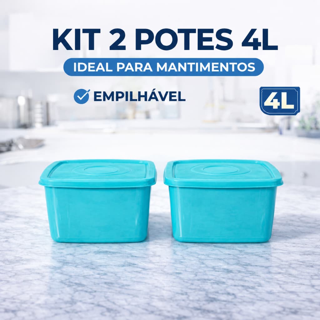 Pote Hermético 4L com Tampa Kit 1 ou 2 Unidades Organizador para Cozinha Alimentos Geladeira Freezer