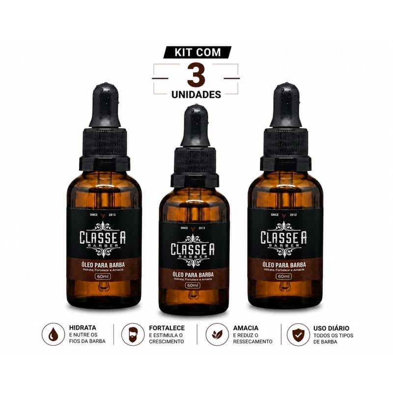 óleo para barba hidratante cheiroso kit com 3 unidades completo revigora revitliza