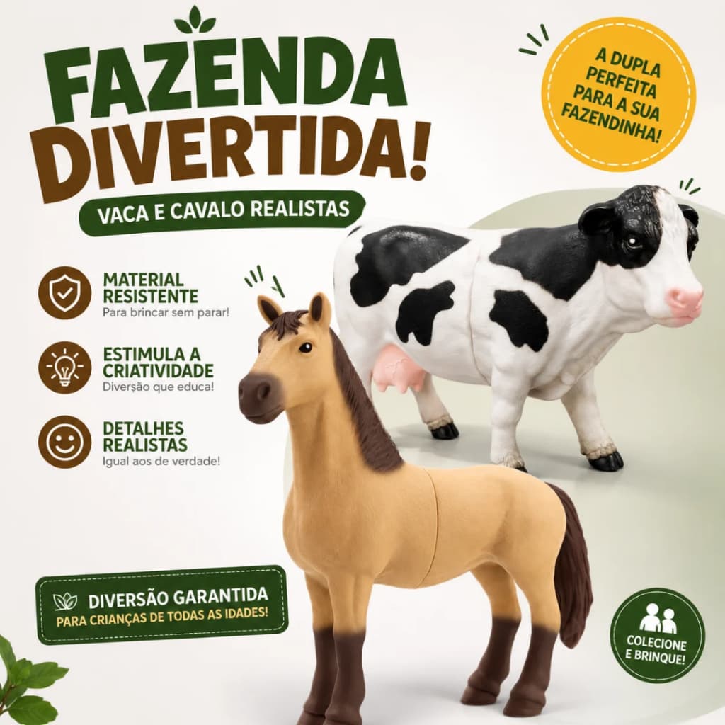 Cavalo Vaca Brinquedo Infantil Fazenda Vinil Macio Realista