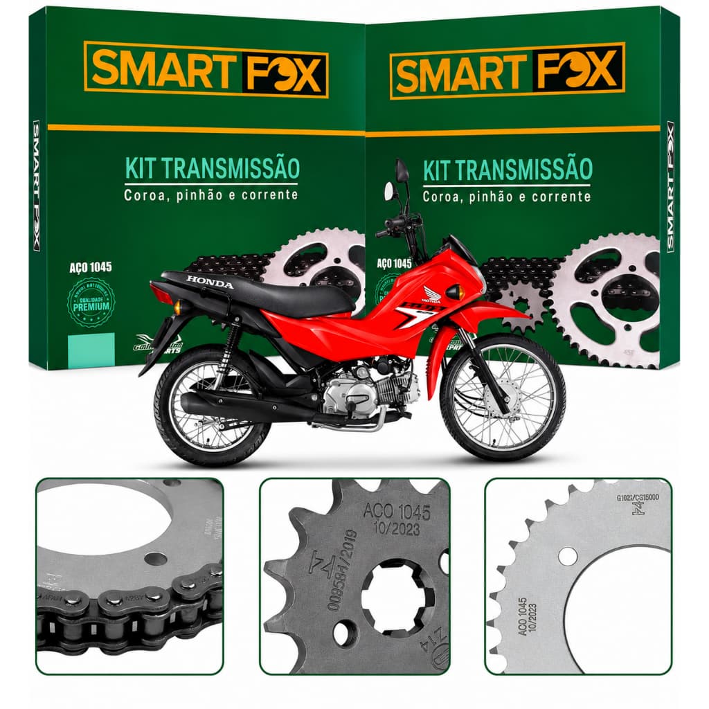 Kit Transmissão Relação Honda Pop 110 2016 A 2025 Full Prateado
