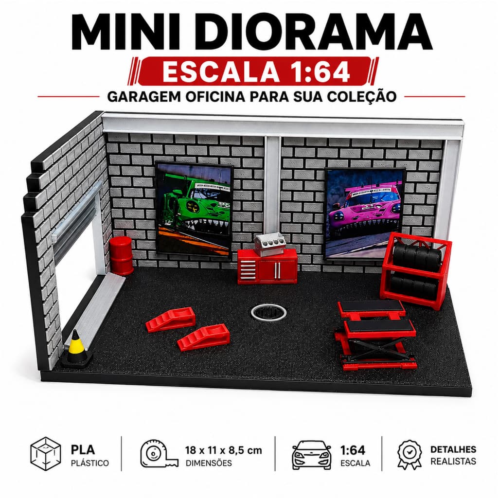 Mini Diorama Carrinhos 1:64 Cenário Garagem Coleção
