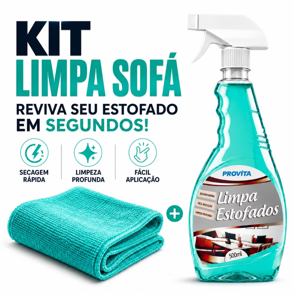 Kit Limpa Estofados 500ml Spray Perfumado + Pano Microfibra Premium Limpeza À Seco Sofá Banco Poltrona Colchão Tapete