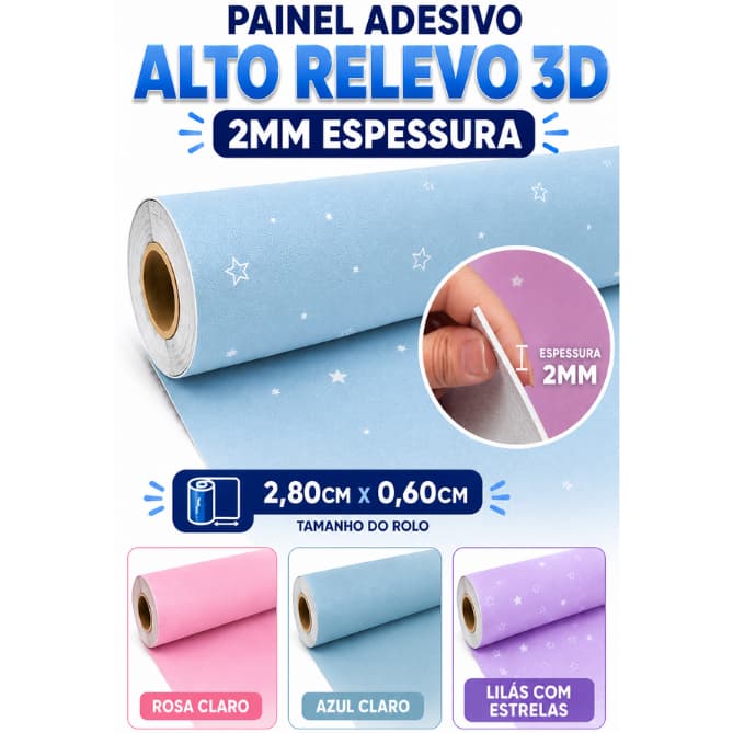 Painel Adesivo Alto Relevo 2,8mx60cm Autocolante Papel Parede Textura Linho 3D Decoração Infantil Quarto Menino Menina