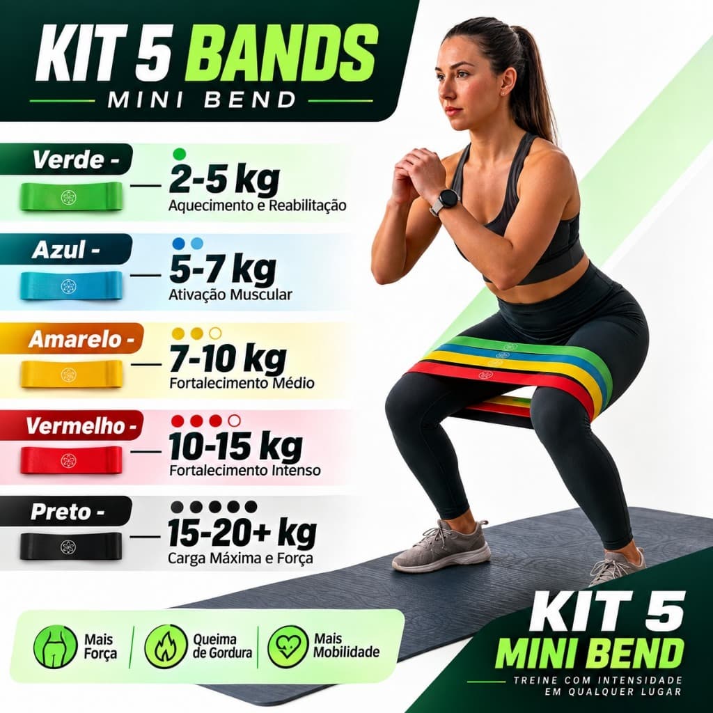 Kit 5 Elástico para Exercícios Original Mini Band Elástico de Exercício Crossfit Fisioterapía