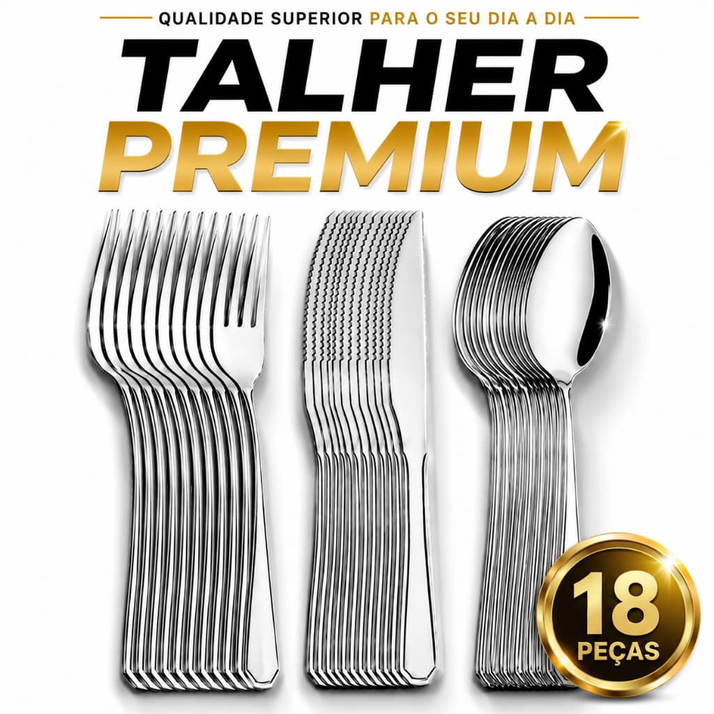 Jogo 18 Peças Talheres Inox  Quality House Supreme Cor Prateado 6 Colheres 6 Garfos e 6 Facas