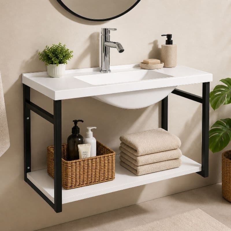 GABINETE PARA BANHEIRO SUSPENSO PIA CUBA  LAVABO ITENS COMPLETO ARMÁRIO DE BANHEIRO NICHO MODERNO ESTILO INDUSTRIAL