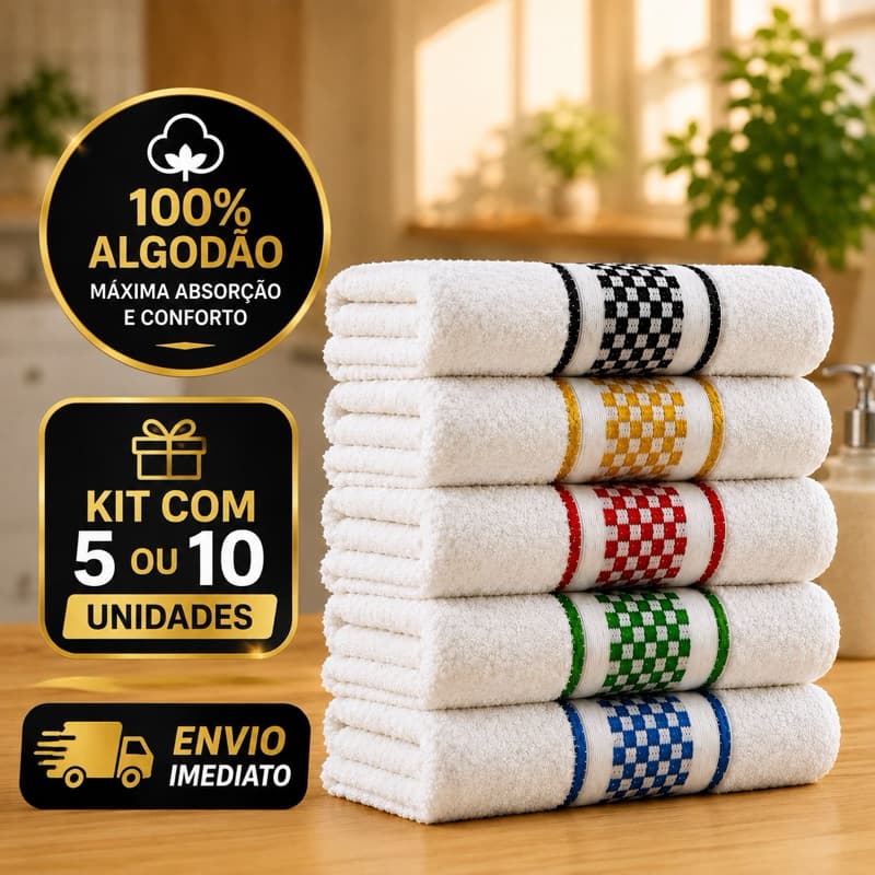 Kit 10 Panos de Prato Copa Premium Jacquard Atoalhado Toalha De Cozinha 45x70cm 100% Algodão