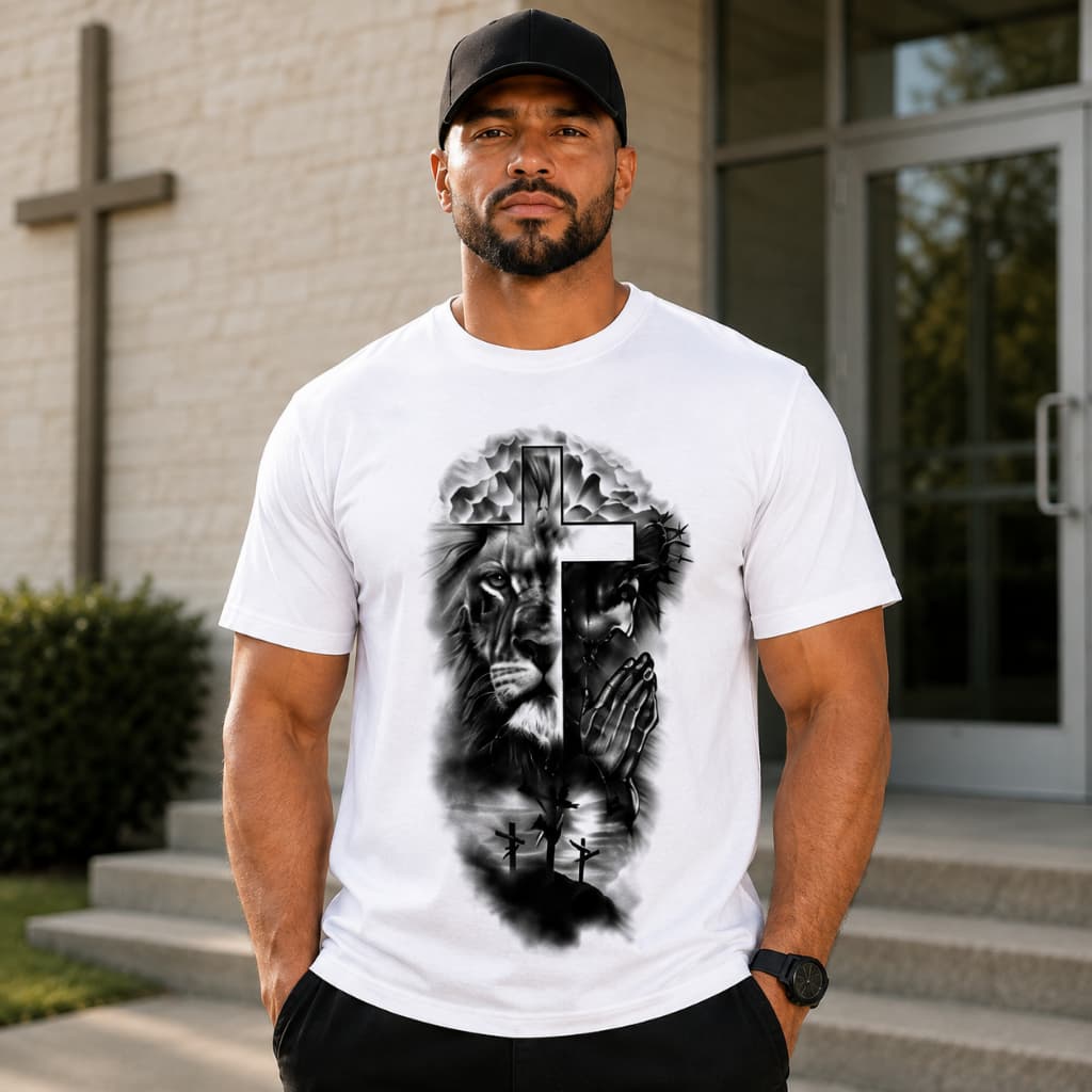 Camiseta Cristã Leão Jesus 100% Algodão PREMIUM