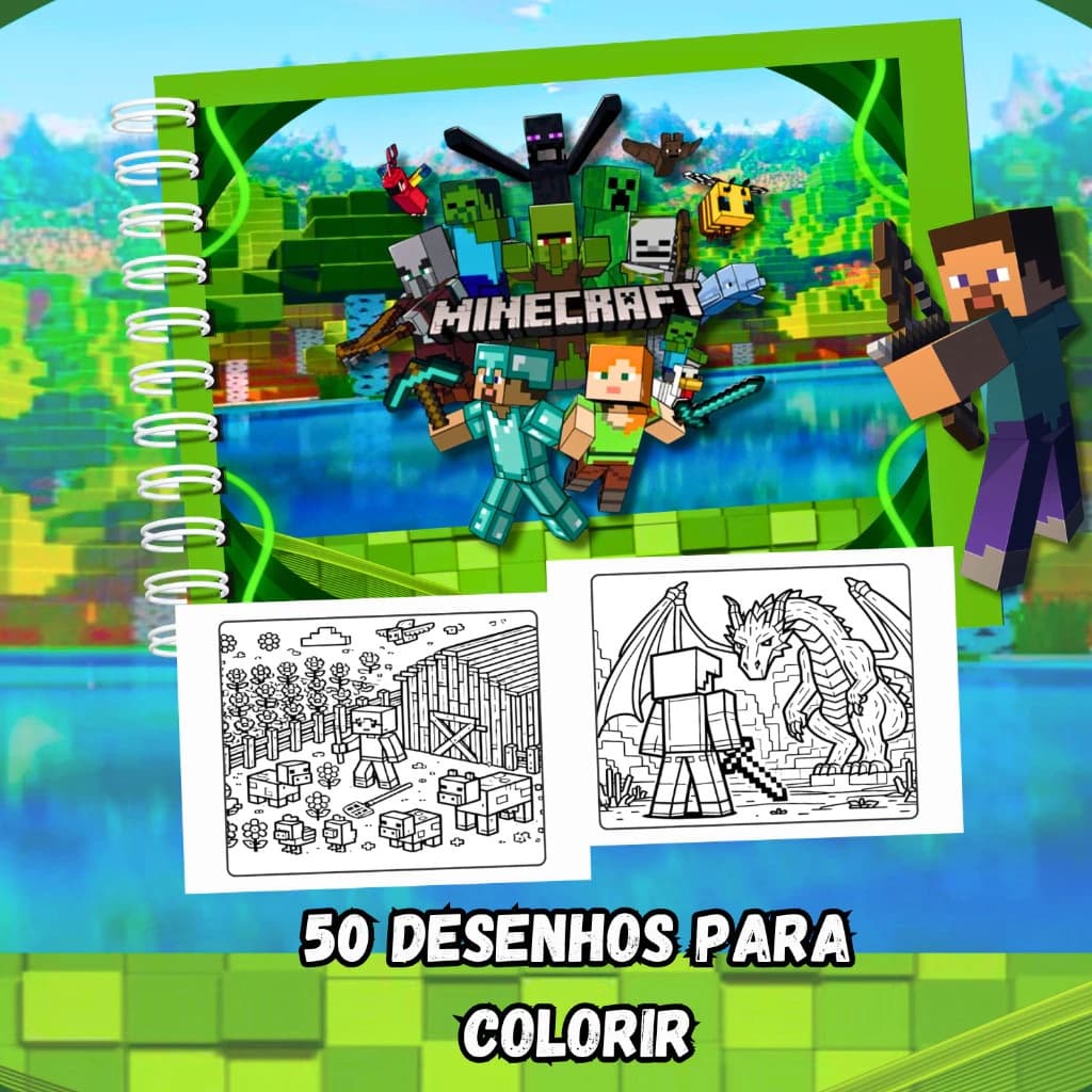 Minecraft caderno de colorir - capa dura - 50 folhas