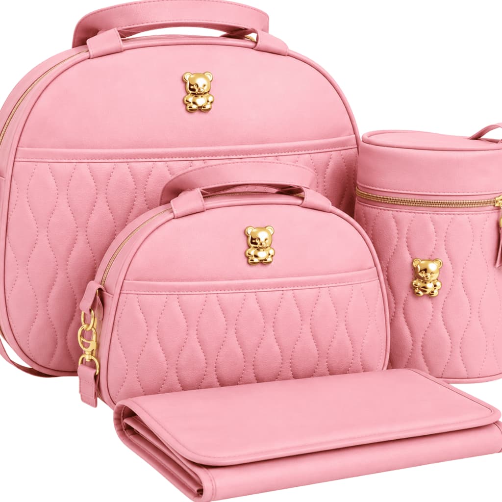Kit Bolsa Maternidade Bebê Menina Luxo 4 Peças Mala Passeio Frasqueira Trocador Enxoval Recém Nascido Bolsa Grande