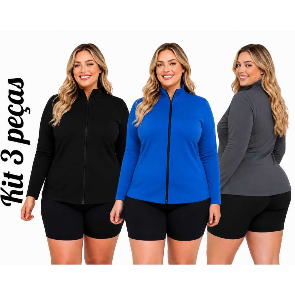 Kit 3 Jaquetinha  Plus Size Fitness Feminino com Proteção UV para Atividades ao Ar Livre Caminhada Academia