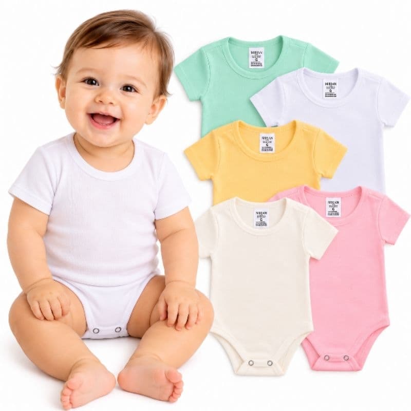 body bebe infantil manga curta malha canelada 1,2